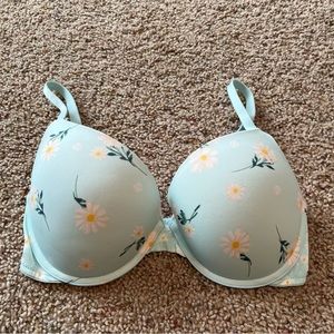 PINK Wear Everywhere Push Up Bra Underwire Floral Pattern Blue 32DD